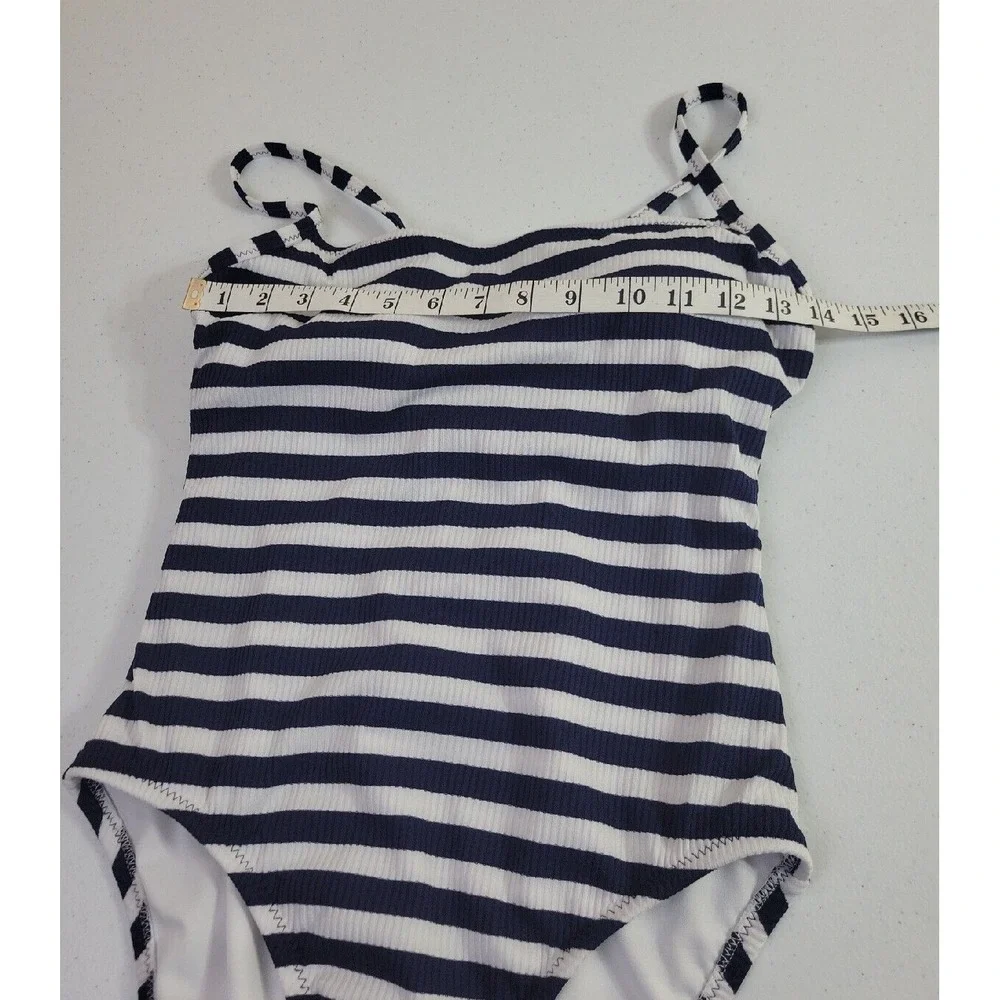 Kona Sol One Piece Swimsuit Nautical Striped Coastal Preppy Navy White Medum